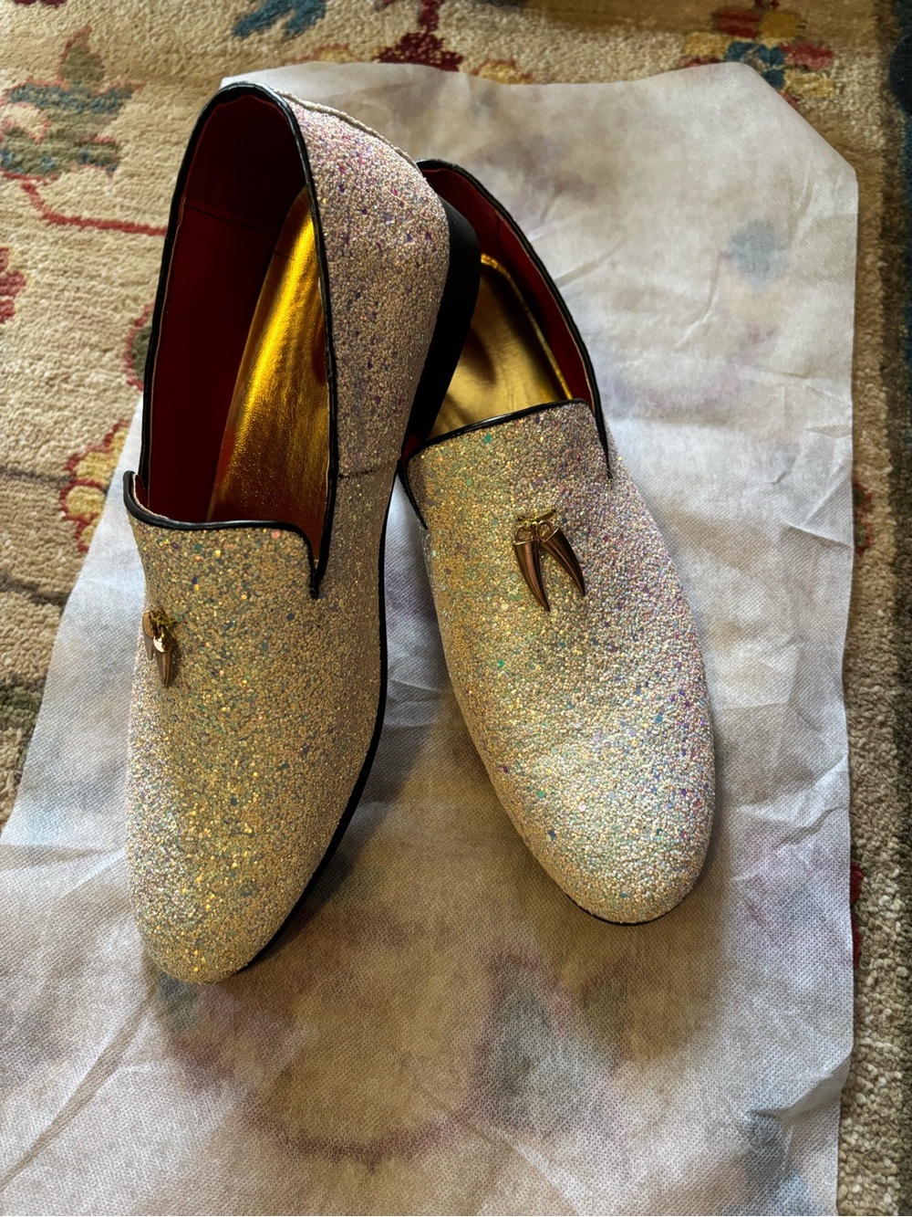 Men's Glitter Slip-On Loafers in Sparkling Champagne